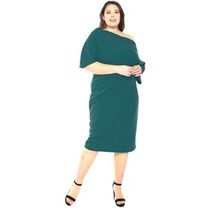 Alexia Admor Draped Sheath One-Shoulder Color Teal Dress Size 1X